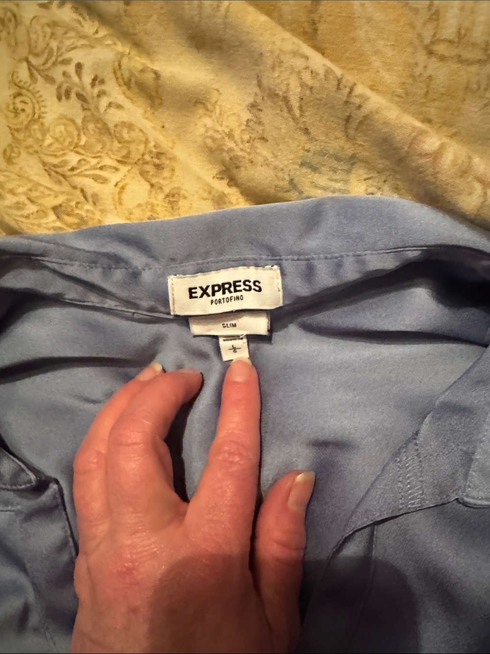 Express Silky Slate Blue Button-Up Blouse - Picture 4 of 7